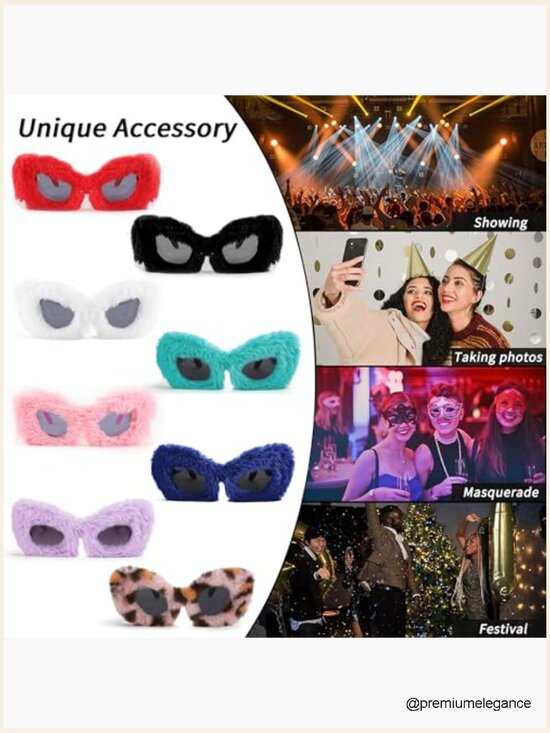 Plush Fuzzy Cat Eye Sunglasses Punk Velvet Shades Ladies Party Masquerade main image 7